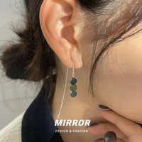 Fresh and elegant Xiaomiren S925 sterling silver green geometric gradient earrings earrings long earrings European and American earrings for women