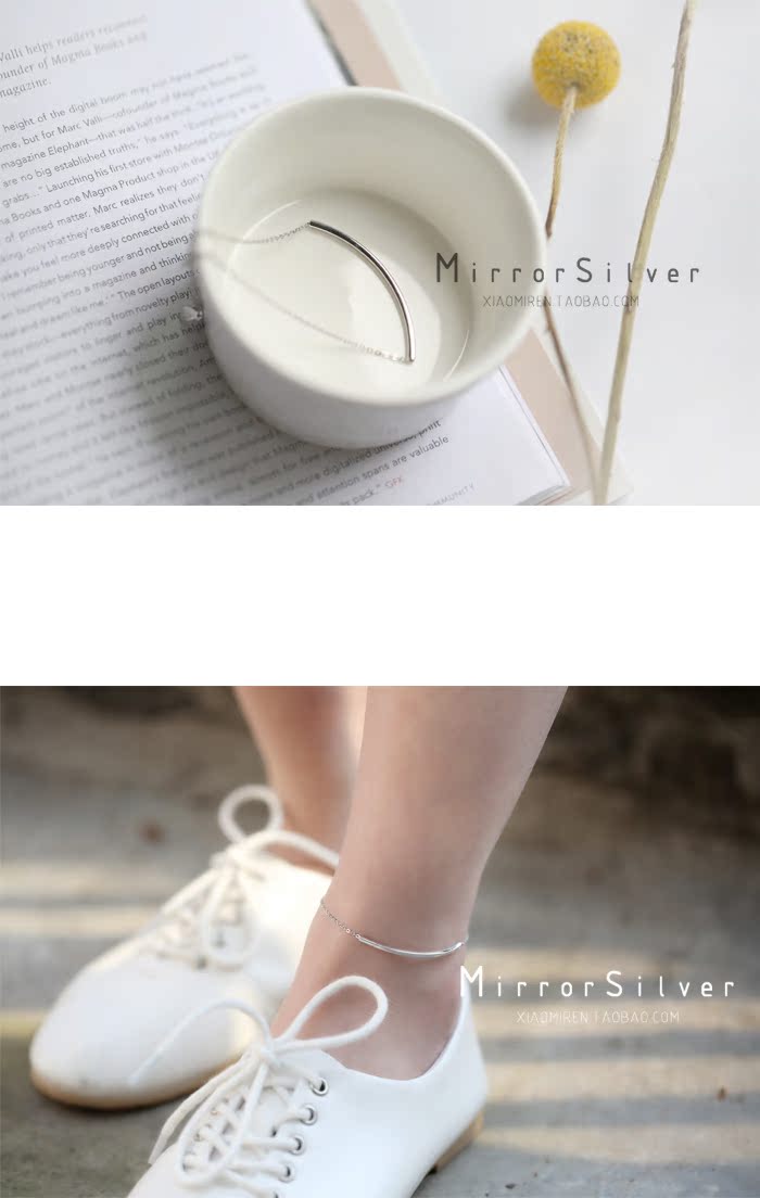 S925 sterling bạc nữ trang Hàn Quốc văn học tinh tế mô hình ống bạc tốt tươi đơn giản hoang dã thanh vuông hình học vòng chân nữ vòng chân
