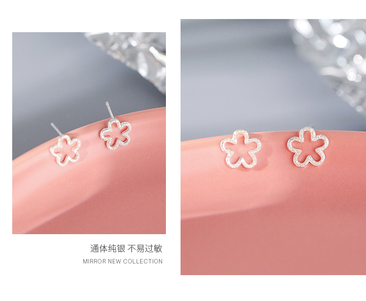 Nihaojewelry Korean Hollow Frosted Flower 925 Silver Stud Earrings Wholesale Jewelry display picture 5