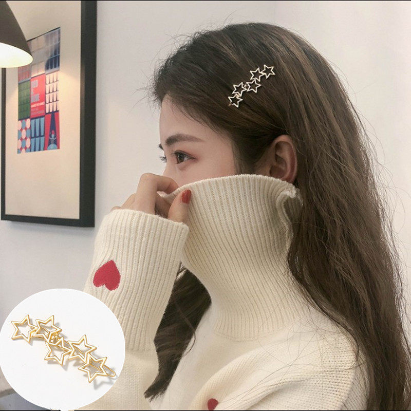 Korean version of the retro simple five-pointed star geometric hollow hairpin side clip one word clip bangs clip hair accessories