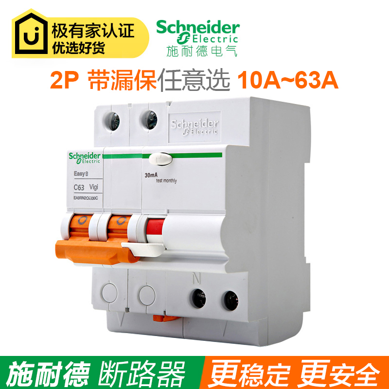 Schneider circuit breaker air switch E9 household 16A 2P40A2P63A with leakage protection Class A charging pile