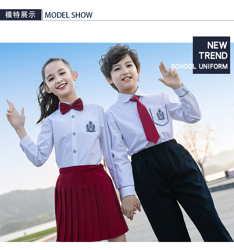 товар из китая 小学生校服春秋季班服幼儿园长袖刺绣衬衫男女童酒红色百褶裙套装