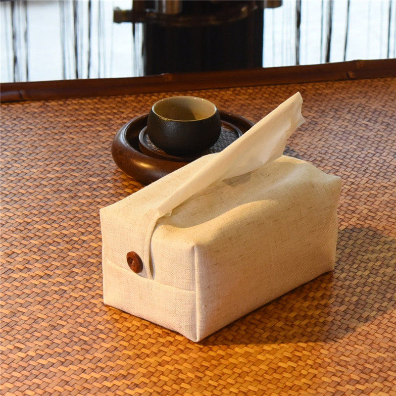 White cloth tissue box retro Chinese style simple and elegant toilet paper box study tissue bag living room tea ceremony