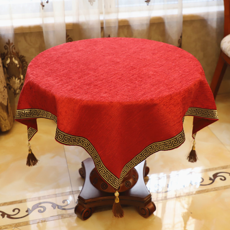 Red small round table cloth art bed head cabinet small cover cloth cotton linen color five bucket cabinet multipurpose towel TV cover towels