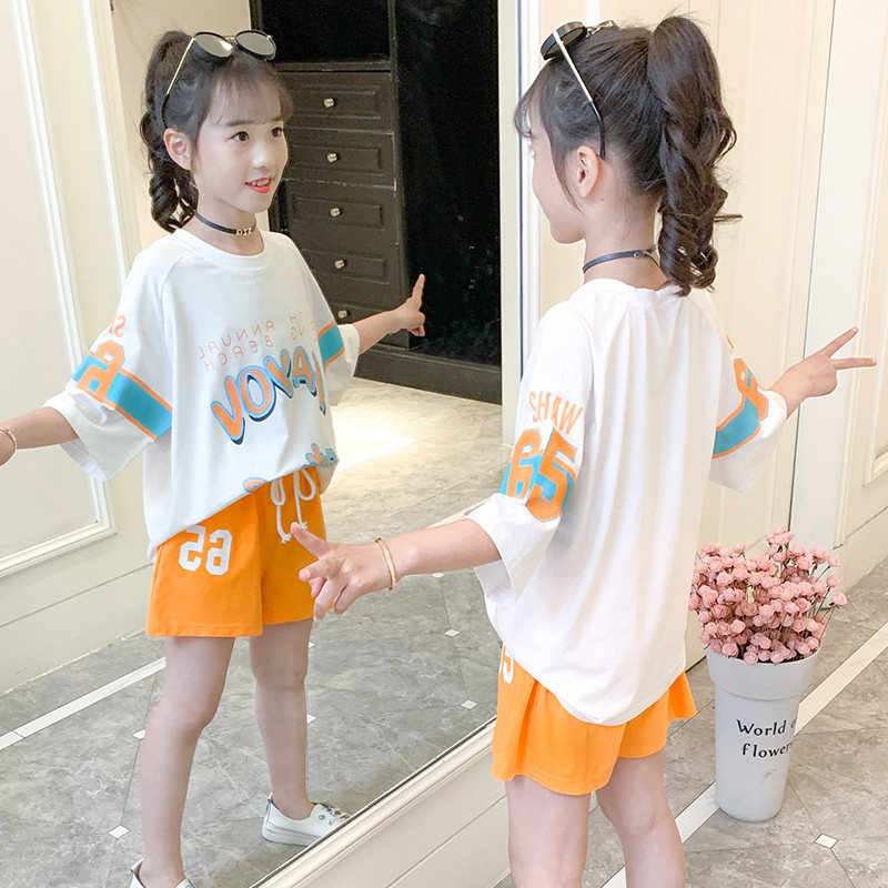 Girl's summer clothing suit 2022 new children suit Summer sports CUHK Girl girl Han version of the trendy internet red