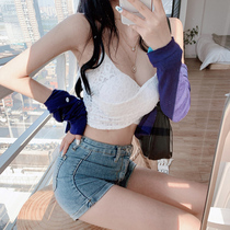 Short Lace Harness Vest Female Net Red Sexy Beauty Back Outside Wearing Inner Hitch Undershirt V Collar Smear and Chest Blouse