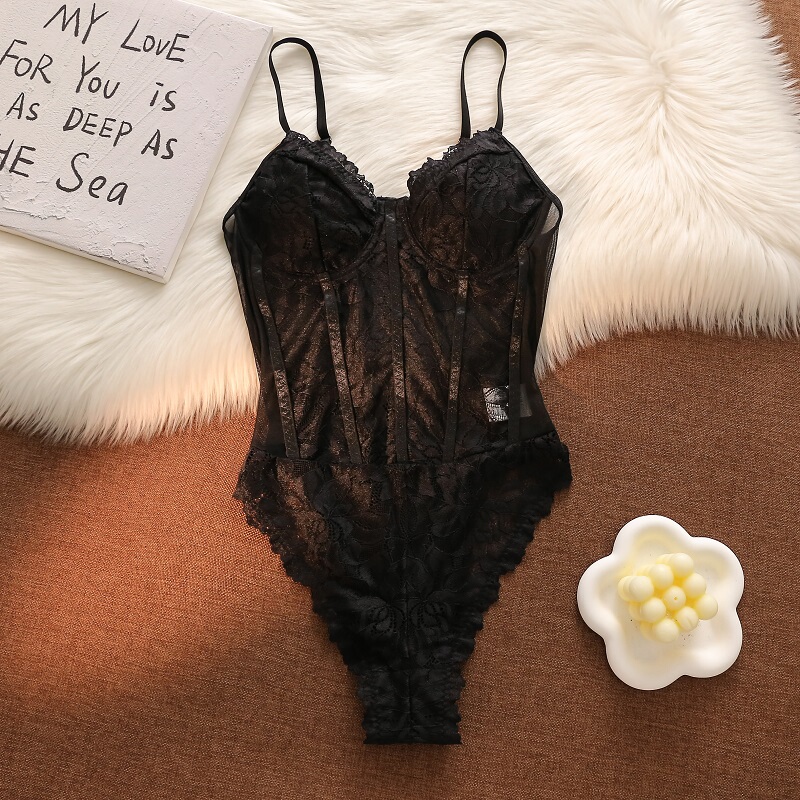 French Lace Black Camisole Women's Underwear Sexy Tight-Fitting Bodysuit Slim Tube Top Erotic One-Piece Top
