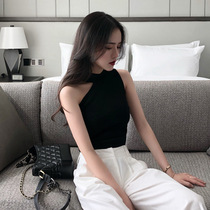 Black hot girl hanging neck sling vest female summer design sense niche wear inside off-the-shoulder sexy sleeveless top