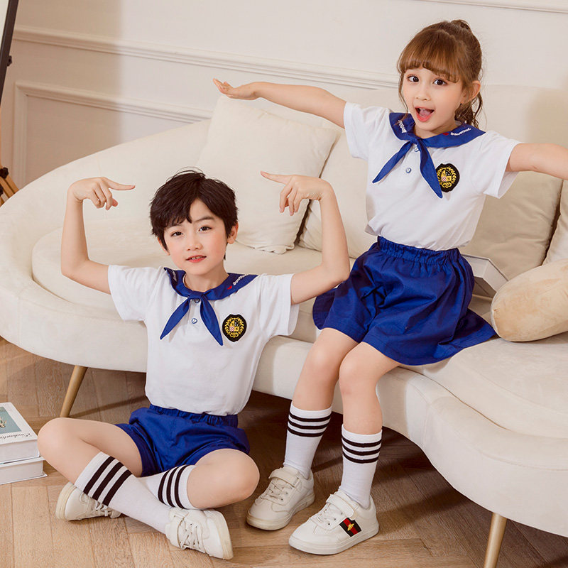 School uniforms for elementary school students, summer clothes, British style costumes, children's class uniforms, kindergarten uniforms, performance costumes, custom