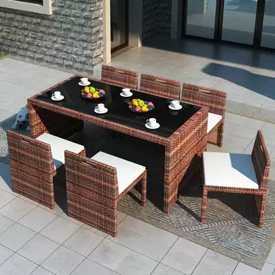 Outdoor rattan chair combination outdoor courtyard garden villa Teng chair European rattan chair Teng terrace chair set anti-corrosion