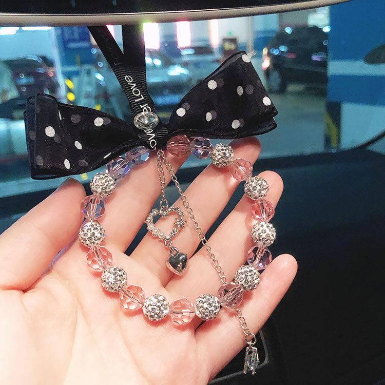 Xiaohongshu with the same high-end car rearview mirror pendant bow crystal car car pendant net red goddess