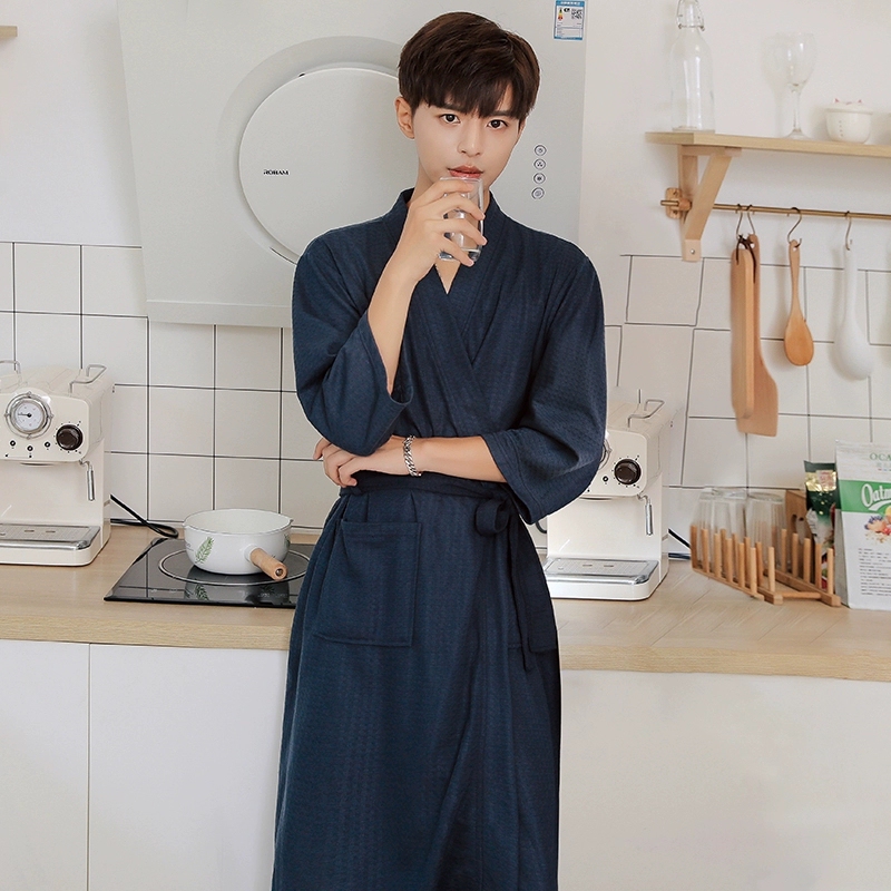Spring and Autumn Bathrobe for Women, Long Style, Suitable for All Seasons, Couple's Thin Pajamas, Men's Nightgown, Absorbent and Quick-Drying Summer Dressing Gown