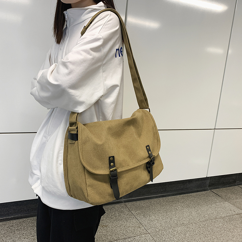 Large-Capacity Canvas Crossbody Bag Harajuku Student Class Bag Japanese-Style Messenger Bag Casual Versatile Backpack for Men and Women Couples