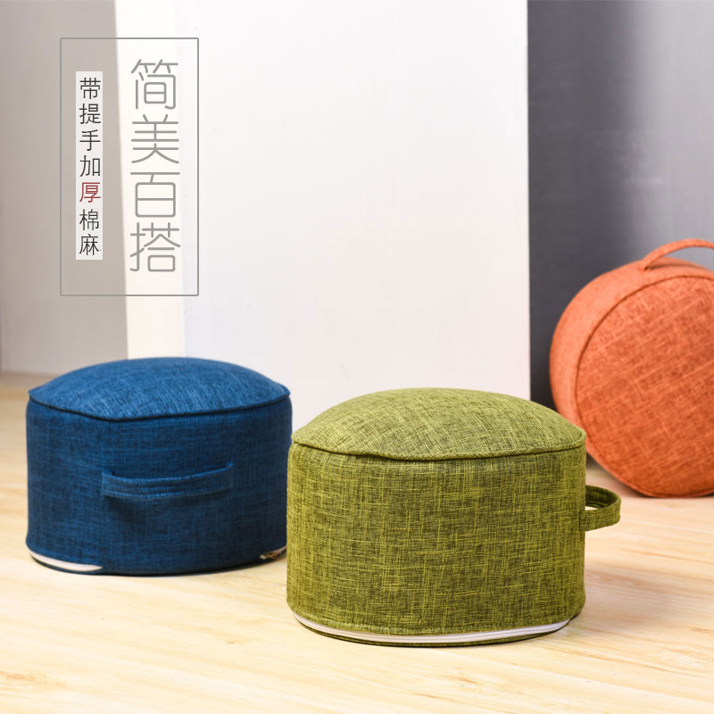 Cotton and linen fabric small pouf cushion home living room futon children's stool home raised Japanese-style tatami round soft