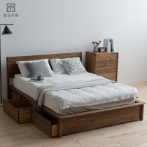Nordic solid wood 18 m high box storage oak bed Japanese simple black walnut couch drawer master bed