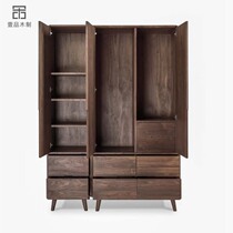 North American black walnut wardrobe pure solid wood 2-door 3-door wardrobe simple bedroom savings cabinet original oak wardrobe