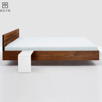 North American full solid wood black walnut low bed modern simple tatami bed oak suspended soft back double bed