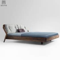 Nordic solid wood luxury black walnut wood bed modern simple 1.8 double bed Japanese master bedroom low bed can be customized