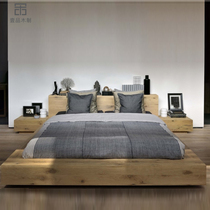 Custom-made North American black walnut tatami solid wood bed Japanese floor bed simple oak floor double low bed