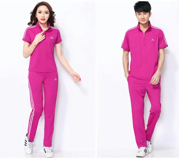 Jin Guan mùa hè Hàn Quốc lụa ngắn tay quần thể thao phù hợp với nam và nữ nhảy vuông học sinh đồng phục nhóm thể thao - Thể thao sau quần áo chạy bộ adidas