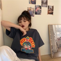 Original Kyumiko Korean wind chic meta-gas girl campus Wind cute to blame cartoon print loose short sleeve T-shirt