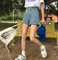 Original Kyumiko Han Wind chic School of School sent young girls summer midline design High waist curl washed with washed denim shorts