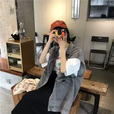 Original Kumiki real shot Han Feng chic handsome loose pocket early spring stacked with boyfriend loose denim vest