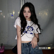 Original Yumiko Meta qi Girl original Cebu Funny Taste Brief Stroke head Printed Agaric Edge Dew cord short sleeve T-shirt