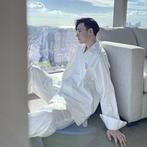 (VERA KANE) Korean ins casual loose stripe pocket design niche sense long sleeve shirt trend man