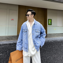 (VERA KANE) Korea ins Autumn Classic Casual Loose Vintage High Street Ripped Denim Jacket Hipster Men