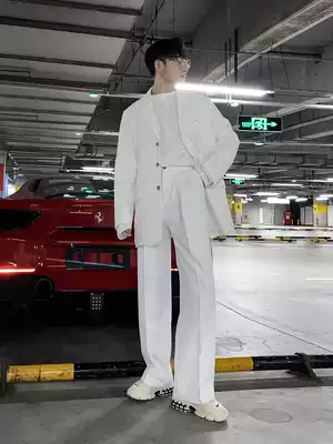 (VERA MENS)Korea INS loose casual solid color high-end hanging long-sleeved jacket trousers two-piece men