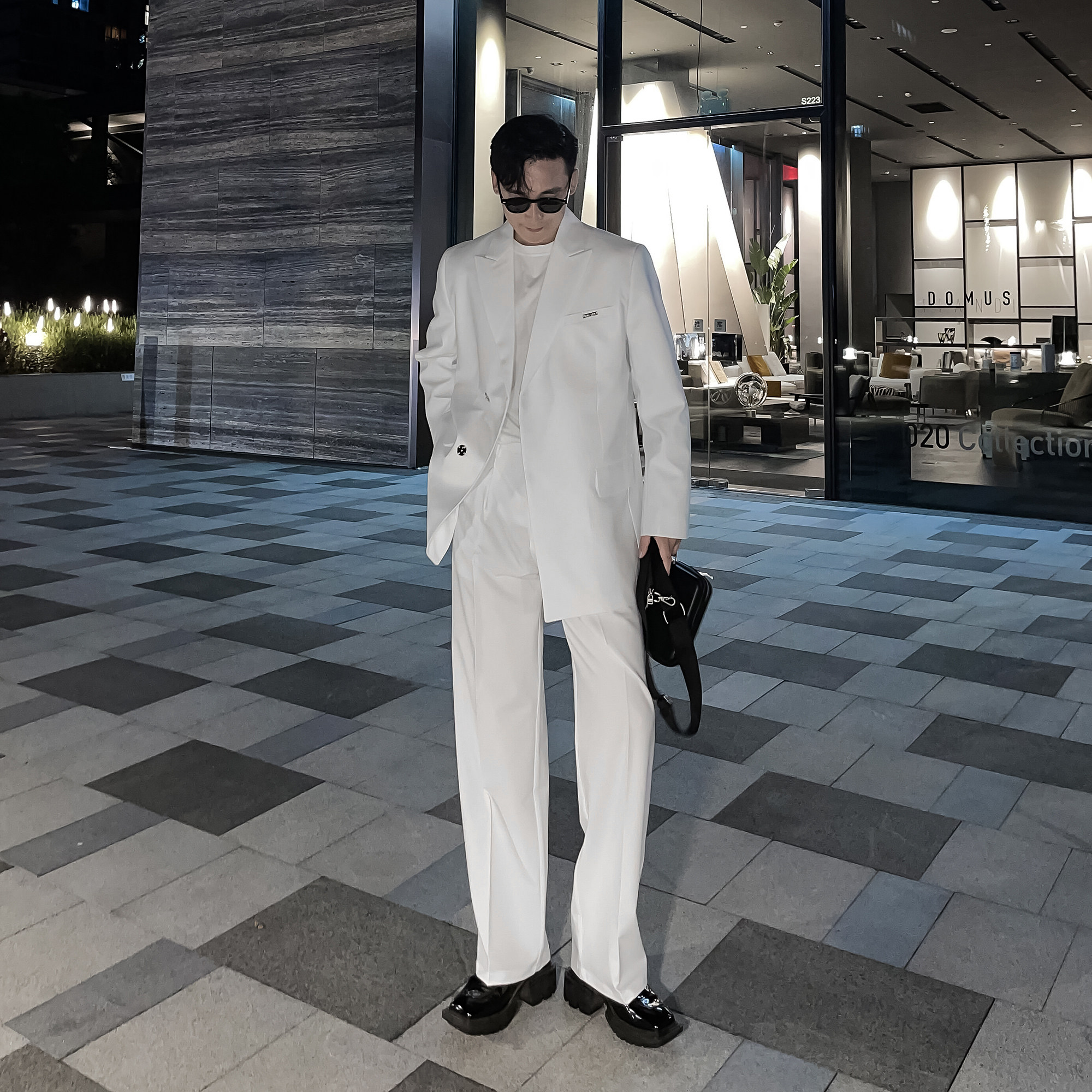 (VERA KANE) Korea Premium Casual Long Sleeve Solid Color Loose Suit Jacket Hanging Pants Two Men