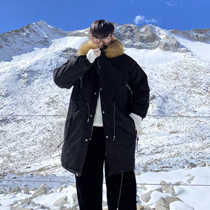 (VERA MENS) Korean ins winter thickened loose medium-length hooded tooling cotton jacket jacket trend men