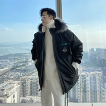 (VERA men) South Korea loose hair collar hooded long bear cuttings casual cotton coat coat Chao man