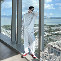 (VERA KANE) Korea ins simple sports loose casual high neck sweatshirt suit foot sweatshirt two pieces of hipster men