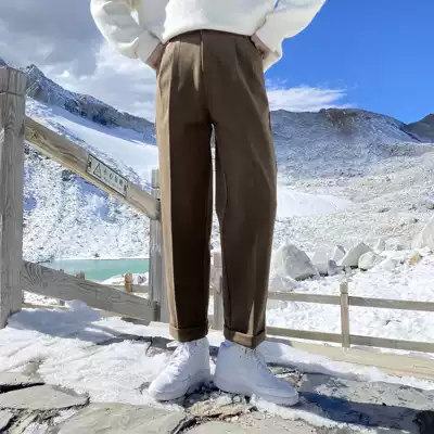 (VERA men) South Korea autumn and winter ins minimalist solid color straight loose tide Joker woolen trousers men