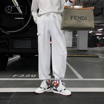 (VERA KANE) South Korea ins loose bombing Street tide Joker Plaid casual solid color bunch foot sports pants men