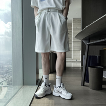 (VERA KANE) Korea ins summer casual loose vertical stripes bf wind belt straight five-leggings trickle