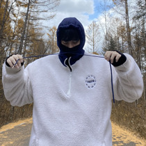 (VERA men) Korean winter loose leisure embroidery Lamb hair color color hooded drawstring sweater trend man