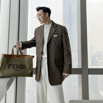 (VERA KANE) Korean ins casual Joker retro Hong Kong style Plaid Joker loose suit jacket Tide man