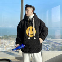 (VERA men) Korean winter thickened loose Lamb hair hooded embroidery smiling face couple casual sweater tide