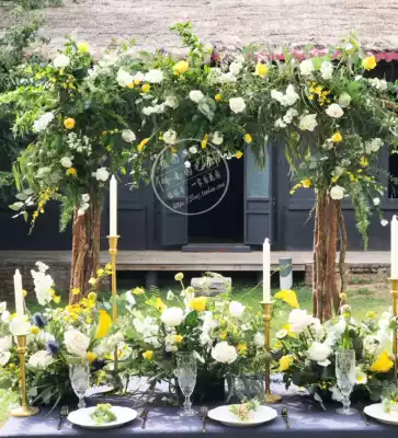 Multi-wood log arch opening wedding window scene background flower rack display rack Wooden shelf floral decoration props