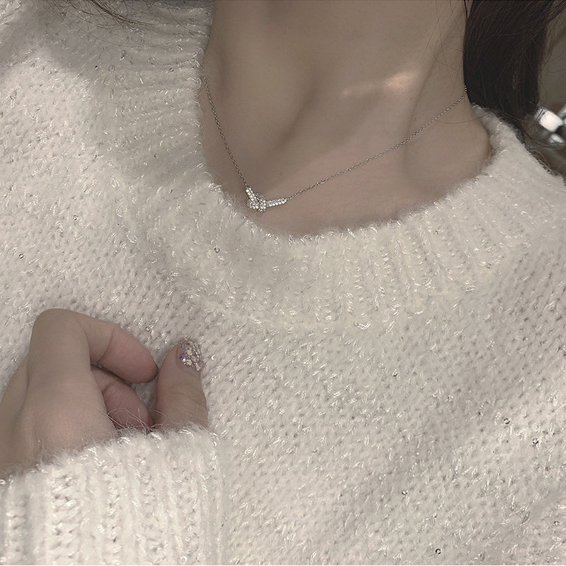 Glance at the 100 of a glance 100 hitch a fashion body 925 pure silver full drill rope knot necklace individuality short lock bone chain