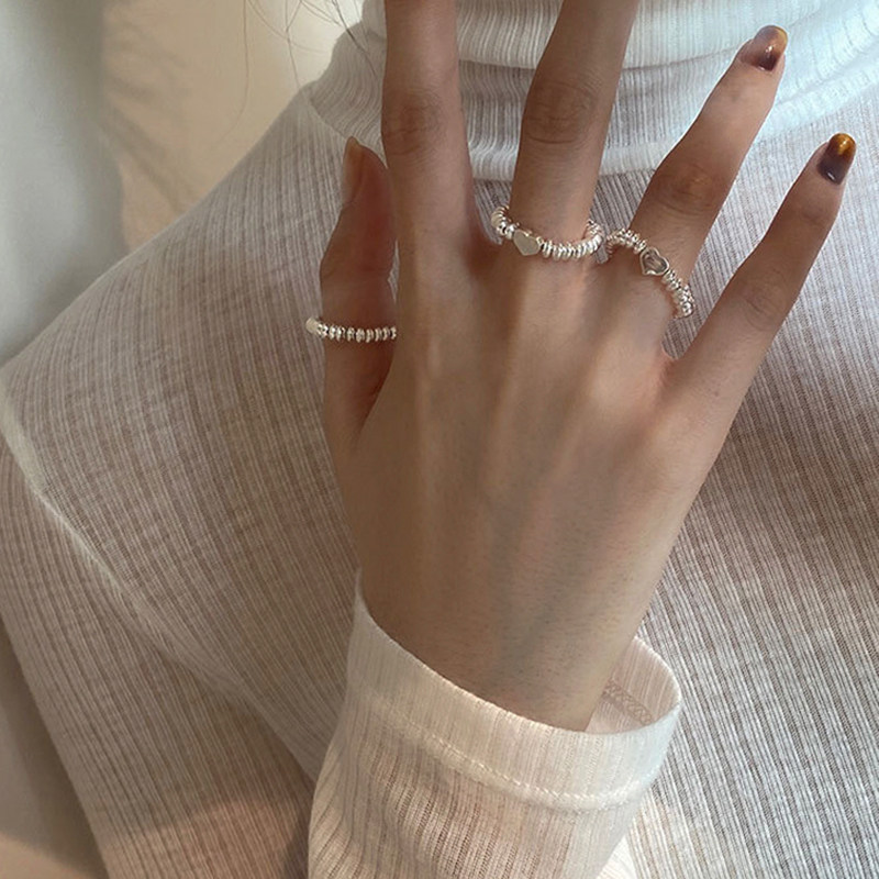 Beaded Ring Plain Silver Small Love Elastic Rope Closed Ring For Children Simple Versatile Korean Ring New Style