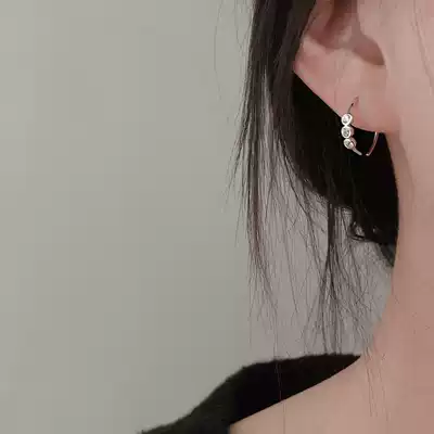 Simple Curved Earrings 925 Sterling Silver Rose Gold Three Zircon Small Earrings Personality Joker earrings