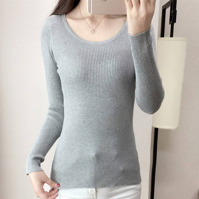 Round neck knitted bottoming shirt for women 2024 new spring and autumn inner short top versatile tight pullover sweater