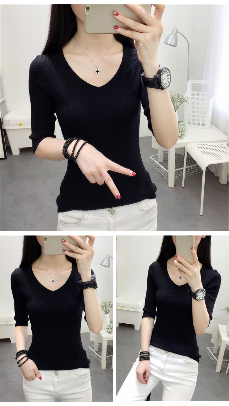Áo len nữ cổ chữ V 2018 xuân hè mới set đồ mới ao khoac len