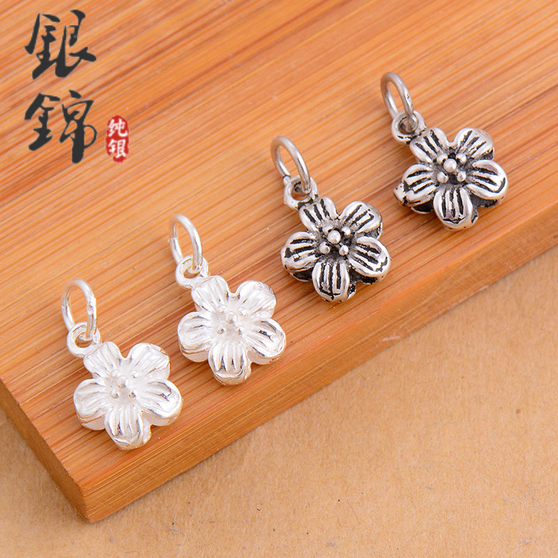 925 Sterling Silver DIY Accessories Plum Blossom Pendant Small Pendant Handmade Beaded Braided Red Rope Hand Necklace Jewelry