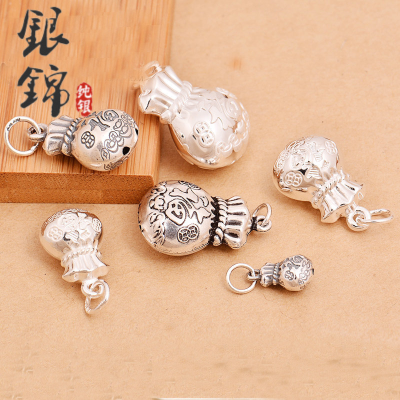 925 Pure Silver Diy Accessories Money Bag Pendant Fu Bag Pendant Handmade String Beads Red Rope Ring Handmade Necklace Ornament