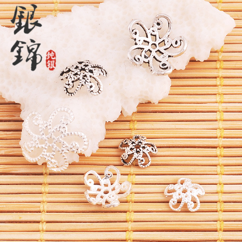 925 Pure Silver Hollowed-out Florist Diy Accessories Crystal Loose Bead Flower Hat Handmade Necklace Beads Material Silver Ornament